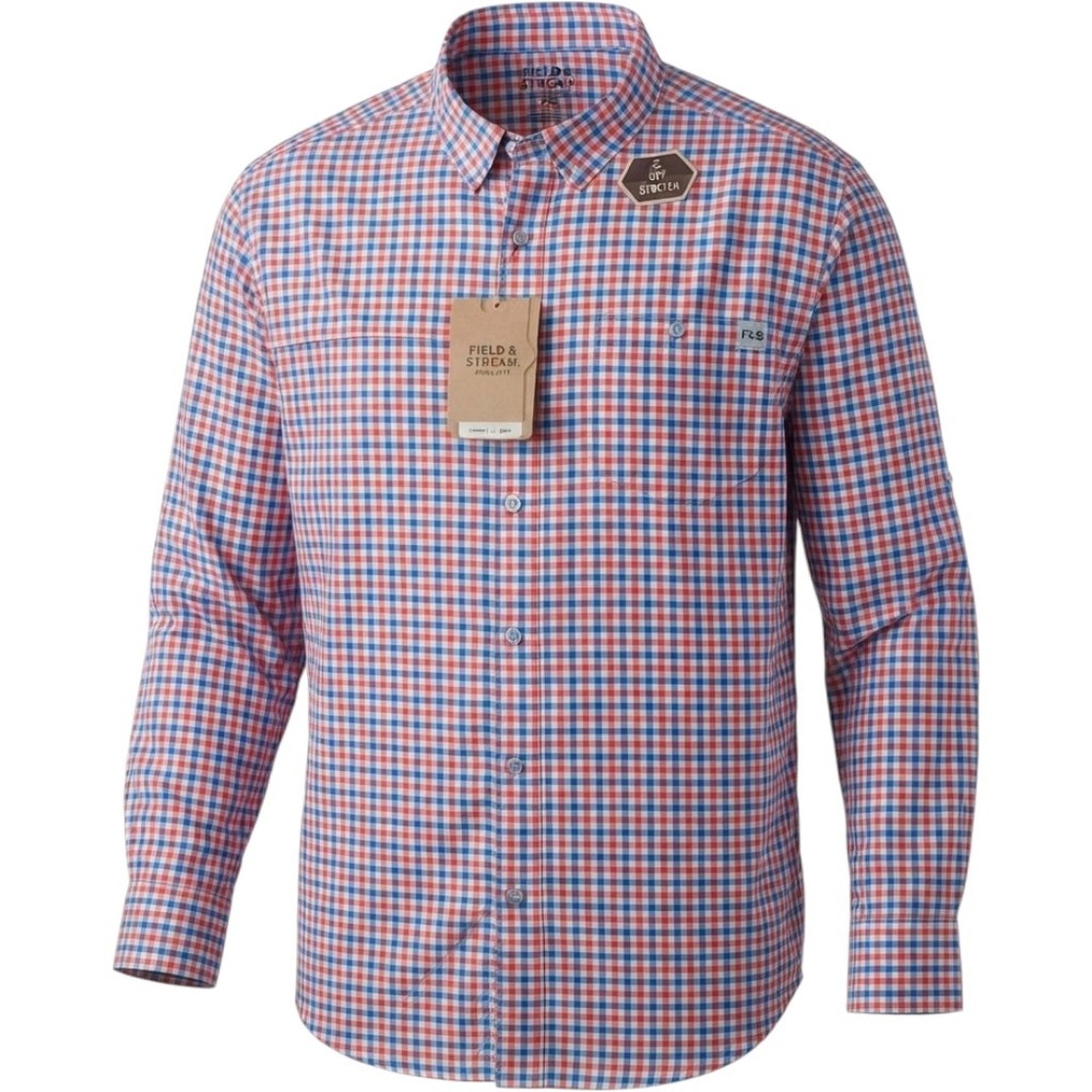 Fishing Shirt Mens 2XL Field & Stream Red Blue NWT UPF Stretch Gingham Check